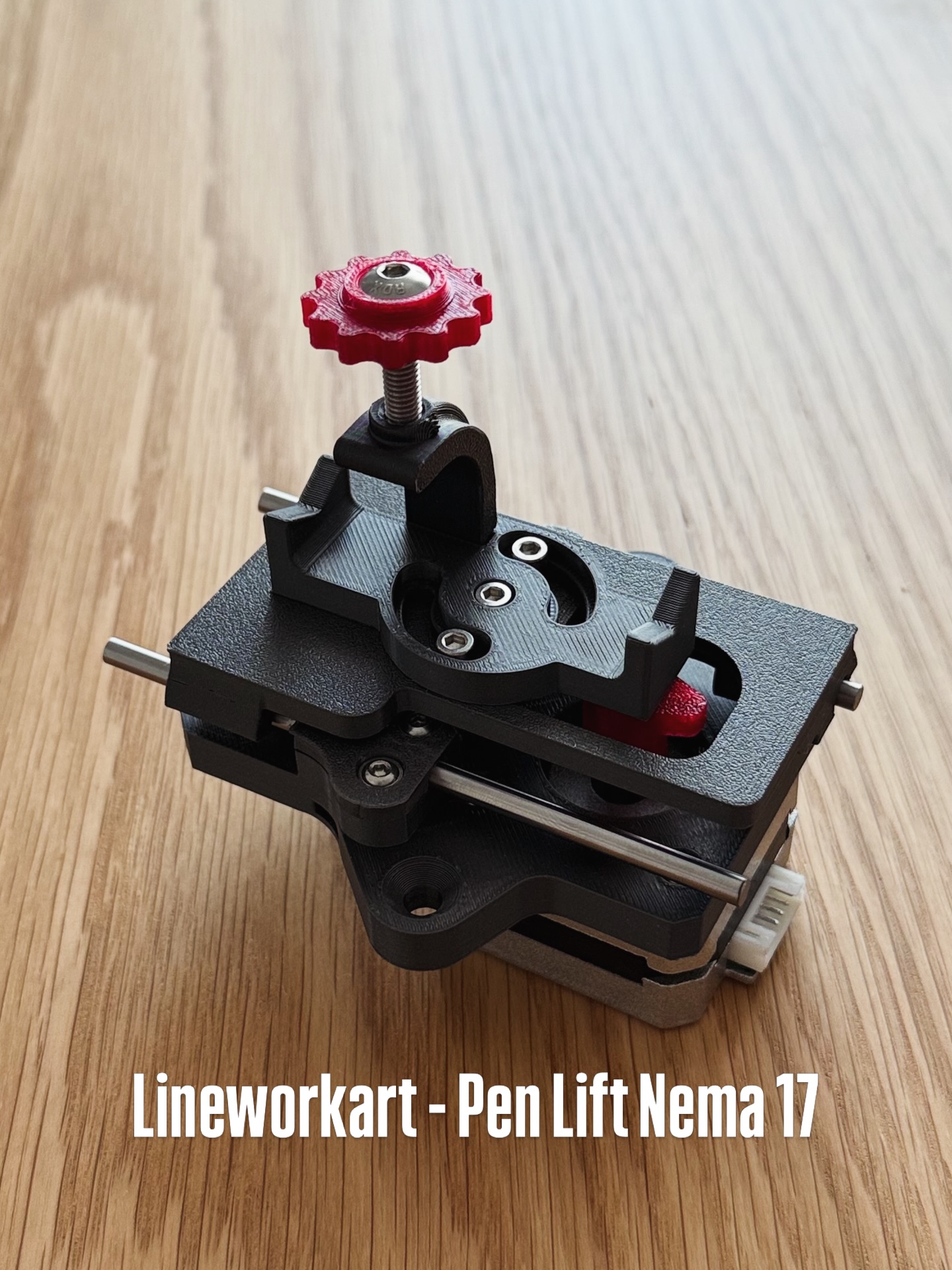 Mechanically ready.

Compact geometry.
Lowered center of gravity.
Ultra-smooth motion on V-slot bearing wheels.
Materials: Durapro ABS + Red spectrum PETG
Thread Insert: Copper thread inserts
Motor: Nema 17 22mm width - small version
Motherboard: Arduino uno + CNC Shield V3.0
Motor drivers: DRV8825+heatsink
Rods: 3mm hardened CnC
Bearing: 3mm Linera bearings

This redesign gives me precise pen height control and eliminates the PWM-related EMI issues completely.

Next step: wheel assembly + test board integration.
Let’s see how it performs in real motion.

Stay tuned. 📸⚙️

#penplotter #3dprint #dıy