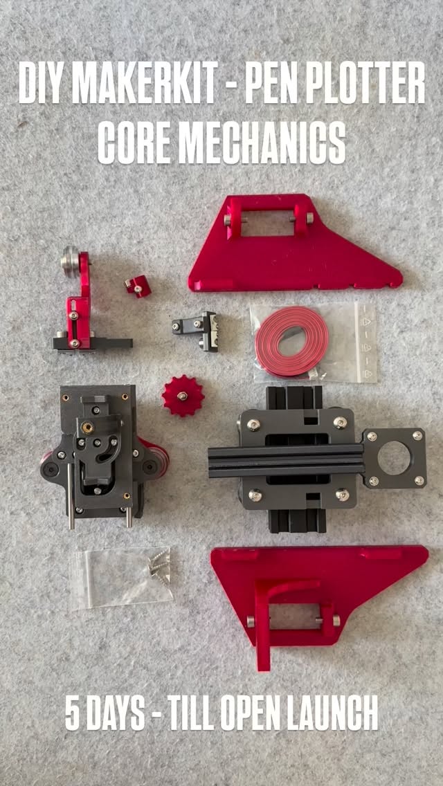 After weeks of testing, tweaking, and running beta prints…
the DIY MakerKit is officially open on 24th of April.

This is the exact system I use to build my pen plotter mechanics now broken down into a format you can actually assemble yourself.

Not a polished product.
Not a black box.
A maker-first kit.

What’s inside (V1):
– 3D printed structural parts (PLA Carbon Fibre, tuned for durability)
– V-slot wheel system + core mechanics
– Screws & essential hardware
– Assembly logic (step-by-step in Notion)

What’s NOT inside:
– Electronics
– Frame

→ intentionally. You build, you understand, you own it.

Why this exists

I didn’t want to sell a machine.
I wanted to create an entry point into building one.

Something that sits between:
YouTube chaos ↔ overpriced plug-and-play machines

⚠️ First batch is limited (10 kits)
This is still early-stage.
You’re not just buying a kit you’re shaping what comes next.

👉 Full breakdown via Notion: link in story

If you’ve ever thought about building your own plotter…
this is your door. 
#penplotter #art #minimalart #cnc