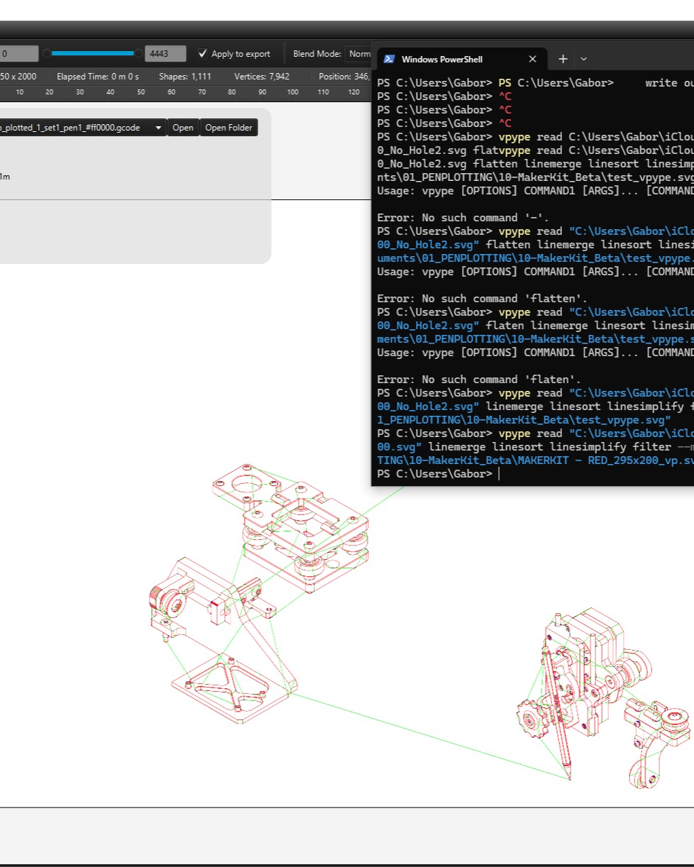 When your SVG breaks your G-code export… 👇

Today I ran into a classic (and pretty frustrating) issue while exporting from DrawingBot:

“Cannot invoke Point2D.getX() because point2D is null”

At first glance, it looks like a software bug but in reality, it’s almost always an SVG geometry problem.

⚠️ What’s actually happening?

One (or more) elements in the SVG:

has no valid coordinates
is a zero-length / broken path
or contains unsupported geometry

👉 Result: the exporter crashes because it can’t read a valid point.

🔍 The fix (that actually works)

Instead of hunting the broken element manually, I ran the file through vpype to clean the geometry:

vpype read input.svg linemerge linesimplify filter --min-length 0.2mm write output.svg

💡 Why this works:
linemerge → rebuilds broken paths
linesimplify → removes redundant points
filter → deletes tiny / invalid geometry (key step)
🧠 Important takeaway

If you work with:

generative geometry
CAD → SVG exports
parametric / plotter workflows

👉 Your SVG is not always “clean”, even if it looks fine.

✅ Pro tip (save yourself hours)

Before exporting to G-code:

Convert everything to paths (Illustrator / Inkscape)
Run a vpype cleanup pass
Then export

#educational #vpype #coder #lineworkart